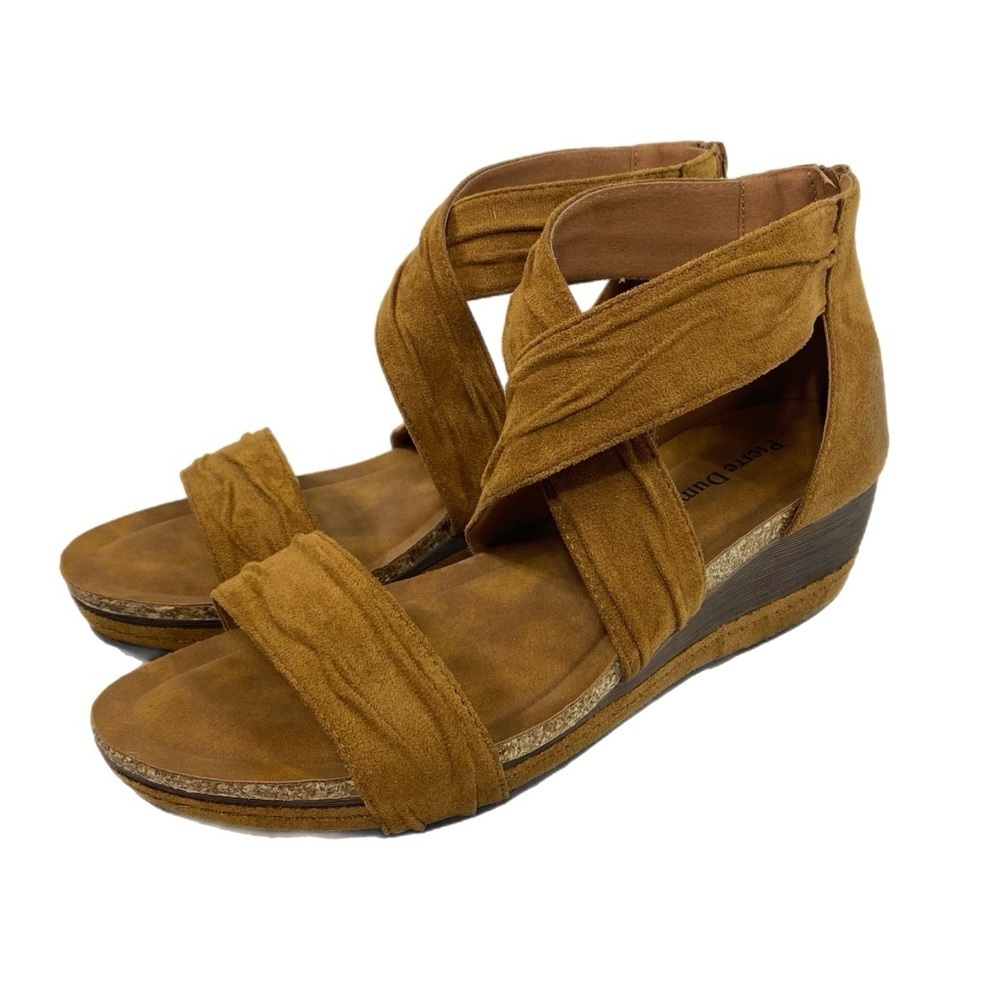 Pierre Dumas Women’s Faux Suede Wedge Criss Cross Strap Sandal